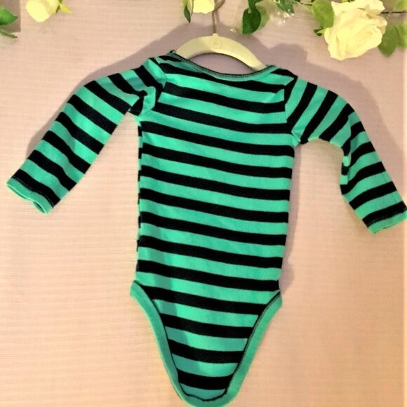 Previously Owned Carter "Just One You" Aqua Stripped Onesie says HAPPY - Picture 4 of 5